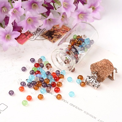 Faceted Rondelle Transparent Glass Beads GLAA-R152-4mm-M1-1