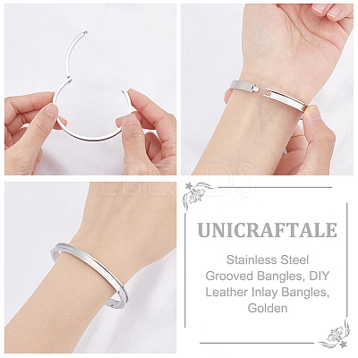1Pc Stainless Steel Grooved Bangles STAS-UN0042-50B-P-1