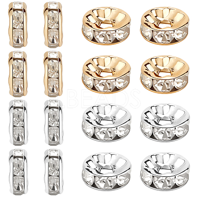 100Pcs 2 Colors Brass with Rhinestone Spacer Beads KK-BBC0015-99-1