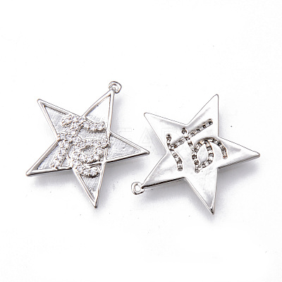 Brass Micro Pave Clear Cubic Zirconia Faith Pendants KK-N232-177P-NF-1