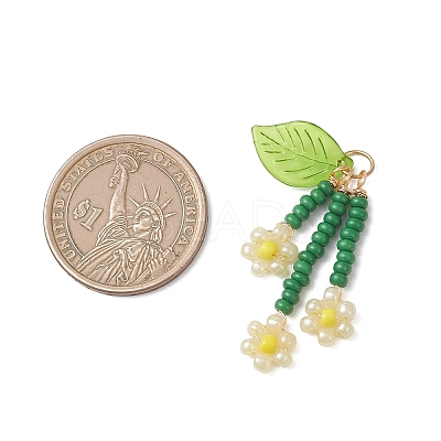 7Pcs Glass Seed Beaded Flower Pendants PALLOY-MZ01194-1