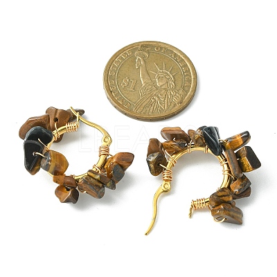 Natural Tiger Eye Chips Braided Hoop Earrings EJEW-JE04940-07-1