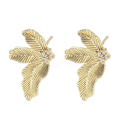 Brass Micro Pave Clear Cubic Zirconia Stud Earring Findings LS-KK-Z106-02G-04-1