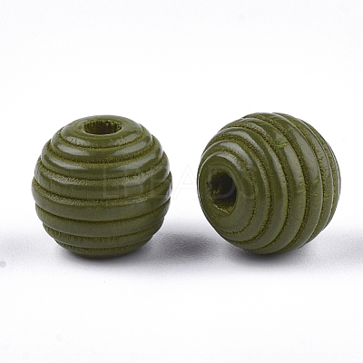 Painted Natural Wood Beehive Beads WOOD-S049-04A-05-1