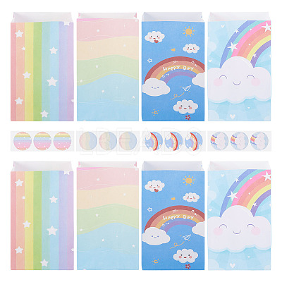 12Pcs 4 Styles Rainbow Print Kraft Paper Gift Bags AJEW-TA0003-38-1