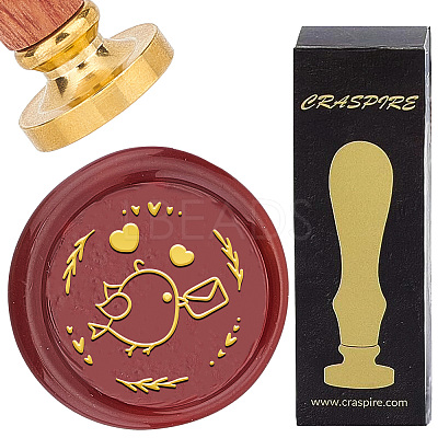 Brass Wax Seal Stamp with Wood Handle AJEW-WH0412-0346-1