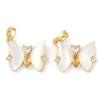 Natural White Shell Butterfly Pendants KK-U043-26G-1