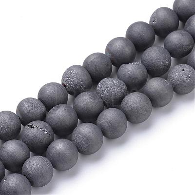 Electroplated Natural Druzy Geode Agate Bead Strands G-R345-8mm-52-1