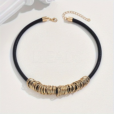 Bohemian Style Alloy Multiple Ring Waxed Cord Choker Necklaces for Women FS-WGCCD3B-01-1