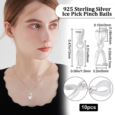 10Pcs 925 Sterling Silver Ice Pick Pinch Bails STER-BBC0001-29A-1