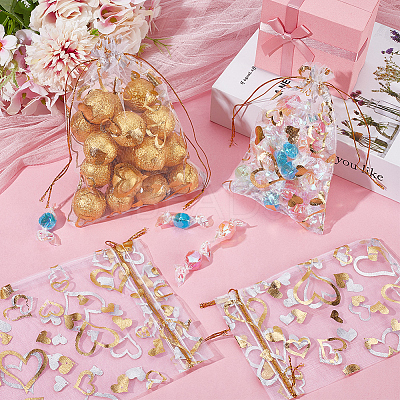 80Pcs 2 Styles Heart Printed Organza Bags OP-BBC0001-04D-1