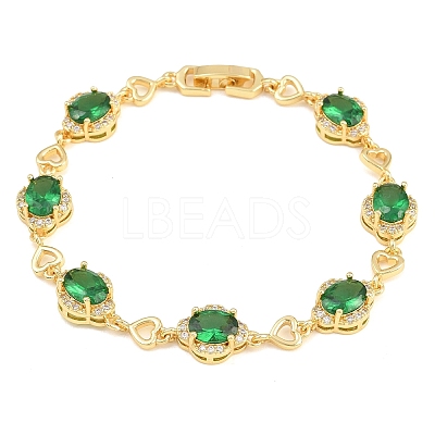 Brass Pave Cubic Zirconia Heart Flower Link Chain Bracelets for Women KK-CBA68DA-13G-04-1