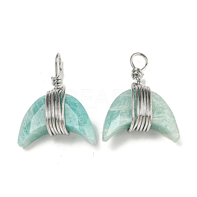 Natural Flower Amazonite Copper Wire Wrapped Pendants G-B079-01P-05-1