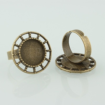 Vintage Adjustable Iron Finger Ring Components Alloy Cabochon Bezel Settings PALLOY-O039-22AB-NF-1