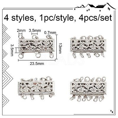 4Pcs 4 Styles Brass Box Clasps KK-DR0001-13-1