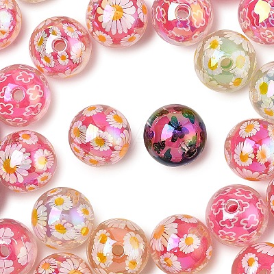 40Pcs Printed Transparent Acrylic Beads MACR-YW0004-65-1