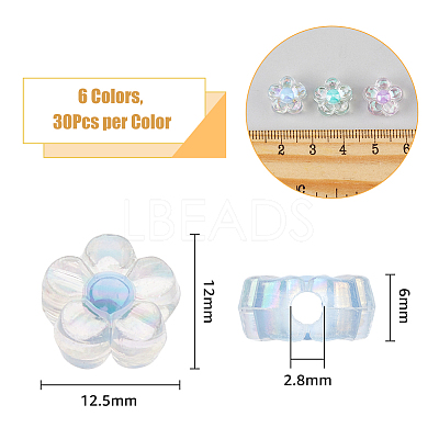 180Pcs 6 Colors Transparent Acrylic Beads OACR-DC0001-20-1
