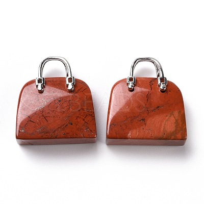 Natural Red Jasper Brass Pendants KK-E274-01P-019-1