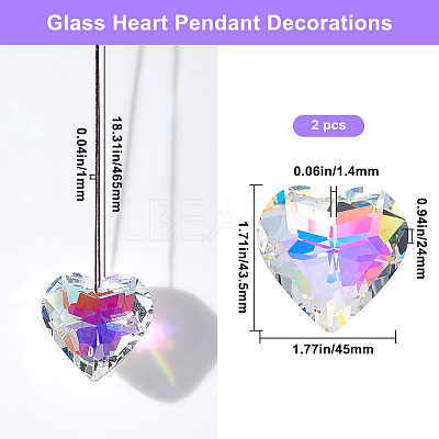 2Pcs Glass Heart Pendant Decorations AJEW-BBC0002-30A-1