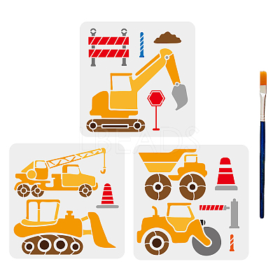 1 Set Engineering Vehicle PET Hollow Out Drawing Painting Stencils DIY-MA0001-31-1