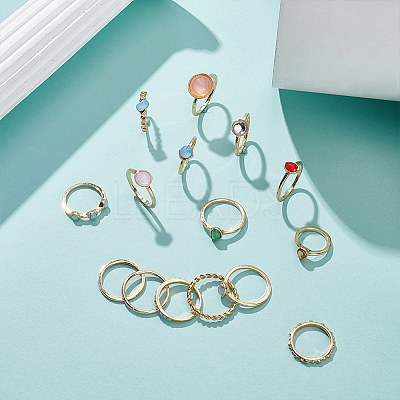 2 Sets 2 Style Alloy Finger Rings Sets RJEW-UN0003-03G-1