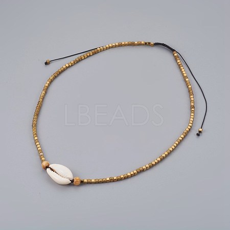 Adjustable Electroplate Non-magnetic Hematite Beaded Necklaces NJEW-JN02302-1