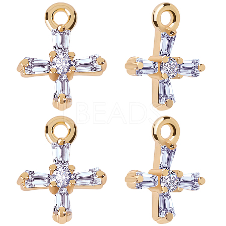 10Pcs Brass Clear Cubic Zirconia Tiny Cross Charms KK-BBC0015-92-1