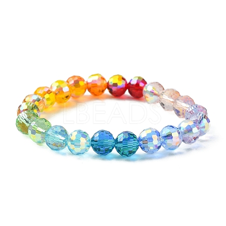 Rainbow Color Faceted Round Glass Stretch Bracelets for Women BJEW-JB09481-02-1