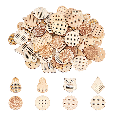 80Pcs 8 Style Doll Wooden Pendants WOOD-AR0001-07-1