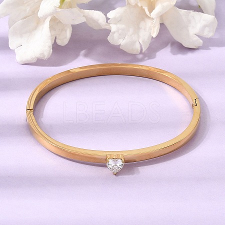 304 Stainless Steel Pave Clear Cubic Zirconia Heart Hinged Cuff Bangles for Women SA-CBAC920-17G-1