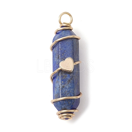 Natural  Lapis Lazuli Copper Wire Wrapped Pointed Pendants PALLOY-JF02462-03-1