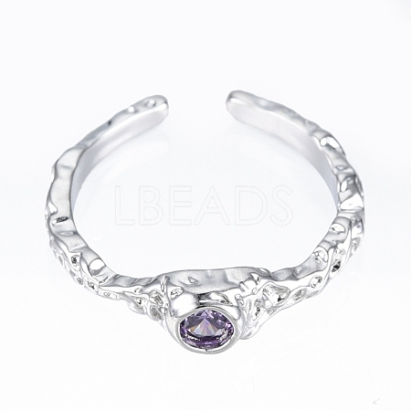 Dark Orchid Cubic Zirconia Open Cuff Ring RJEW-T001-86P-1