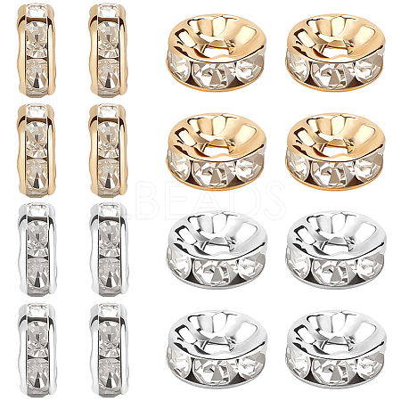 100Pcs 2 Colors Brass with Rhinestone Spacer Beads KK-BBC0015-99-1