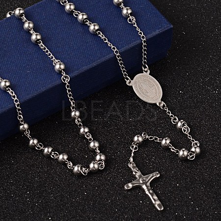 Non-Tarnish Crucifix Cross Stainless Steel Rosary Bead Necklaces LS-NJEW-O096-27-1
