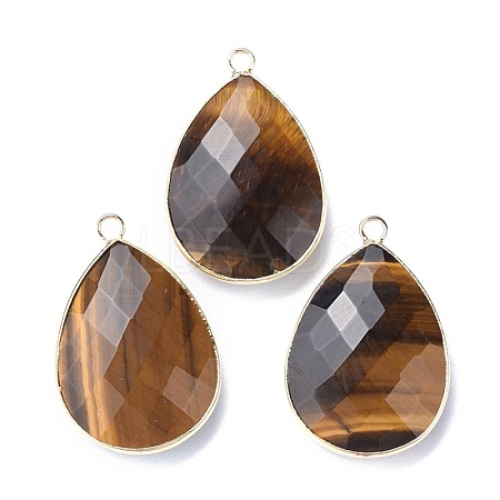 Faceted Natural Tiger Eye Pendants G-M356-A01-LG-1