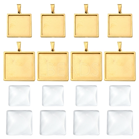 8Pcs 2 Styles 304 Stainless Steel Pendant Cabochon Settings STAS-YW0003-50-1