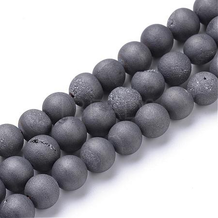 Electroplated Natural Druzy Geode Agate Bead Strands G-R345-8mm-52-1