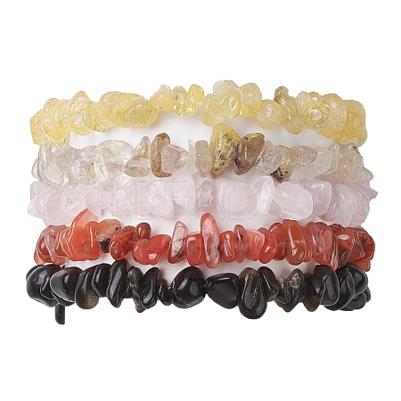 12 Constellation Natural Mixed Gemstone Chip Beaded Stretch Bracelets Sets for Women Men BJEW-JB10264-06-1