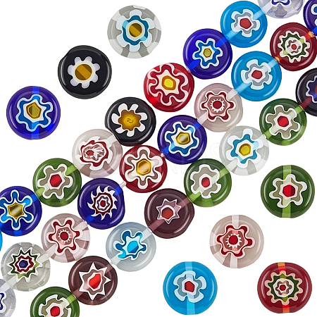 3 Strands Flat Round Handmade Millefiori Glass Beads Strands LAMP-LT0001-15C-1