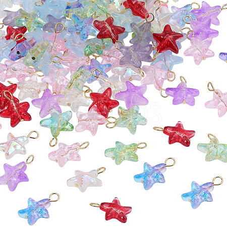 100Pcs Starfish Gradient Color Baking Paint Transparent Glass Pendants PALLOY-BM00031-1