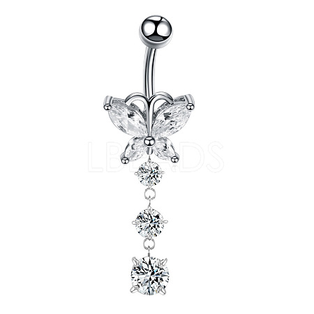 Clear Cubic Zirconia Dangle Belly Button Rings WG9960A-05-1