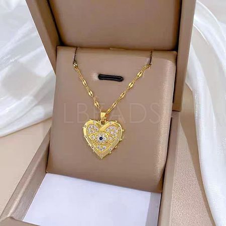 Evil Eye Heart Beass Micro Pave Clear & Blue Cubic Zirconia Pendant Necklaces FS-WGB58AC-01-1