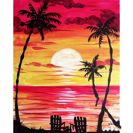 DIY Oil Painting Style Seaside Sunset Pattern Diamond Painting Kits DIAM-PW0005-14E-1