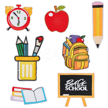 14Pcs 7 Styles Back to School Polyester Clothing Patches PATC-CY0001-54A-1