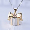 Bowknot Gift Box Brass Cubic Zirconia Pendant Necklaces SJEW-BB66220-A-2