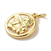 Rack Plating Brass Pave Shell Flat Round with Angel Charms KK-U027-40G-2