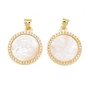 Rack Plating Brass Micro Pave Clear Cubic Zirconia Flat Round Pendants KK-U025-10G-05-2