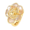 Flower Brass Micro Pave Cubic Zirconia & Enamel Cuff Ring Settings KK-CBAC351-06G-04-2