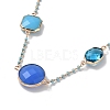 Blue Glass Flat Round Pendant Necklace with Brass Chains NJEW-A015-17KCG-2