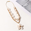 Summer Beach Natural Cowrie Shell & Glass Flower Pendant Double Layered Necklaces for Women FS-WGA7A0B-02-3